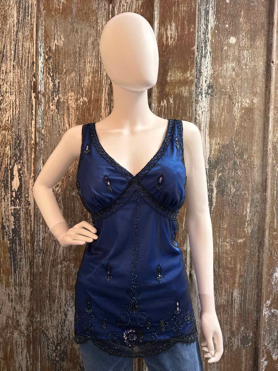 Marina Size Large Blue & Black Vintage Top