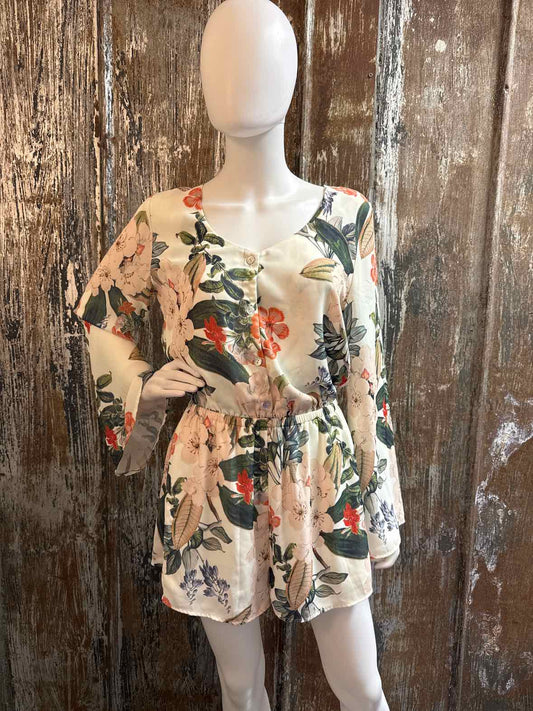Show Me Your Mumu Size Medium Orange/White Floral Romper