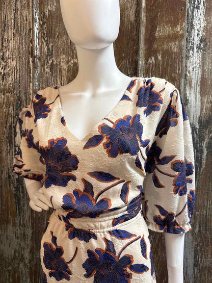 Draper James Size 2X Blue/Tan Floral Dress