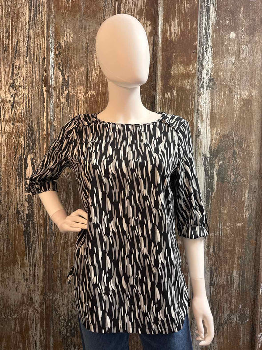 BCBG Maxazria Size Medium Black Print tops