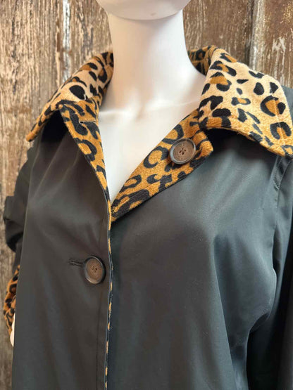 Dennis by Dennis Basso Size 1X Black/Animal Print Rain Jacket