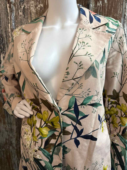 Chico's Size Large Tan/Green Floral Spring Jacket