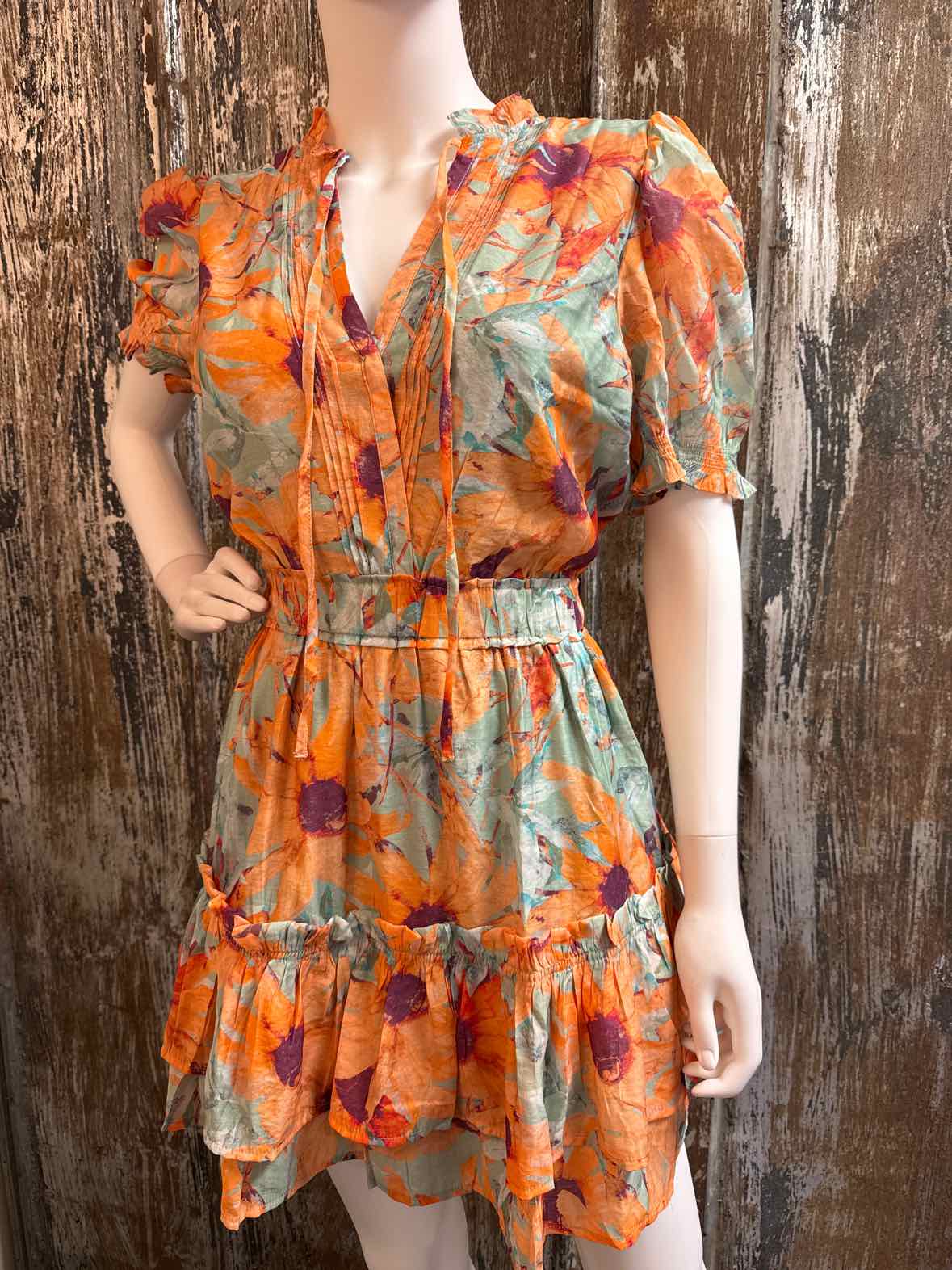 Meet Me in Santorini Size Large Orange & Green Print Dress
