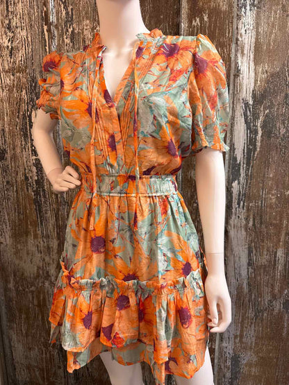 Meet Me in Santorini Size Large Orange & Green Print Dress