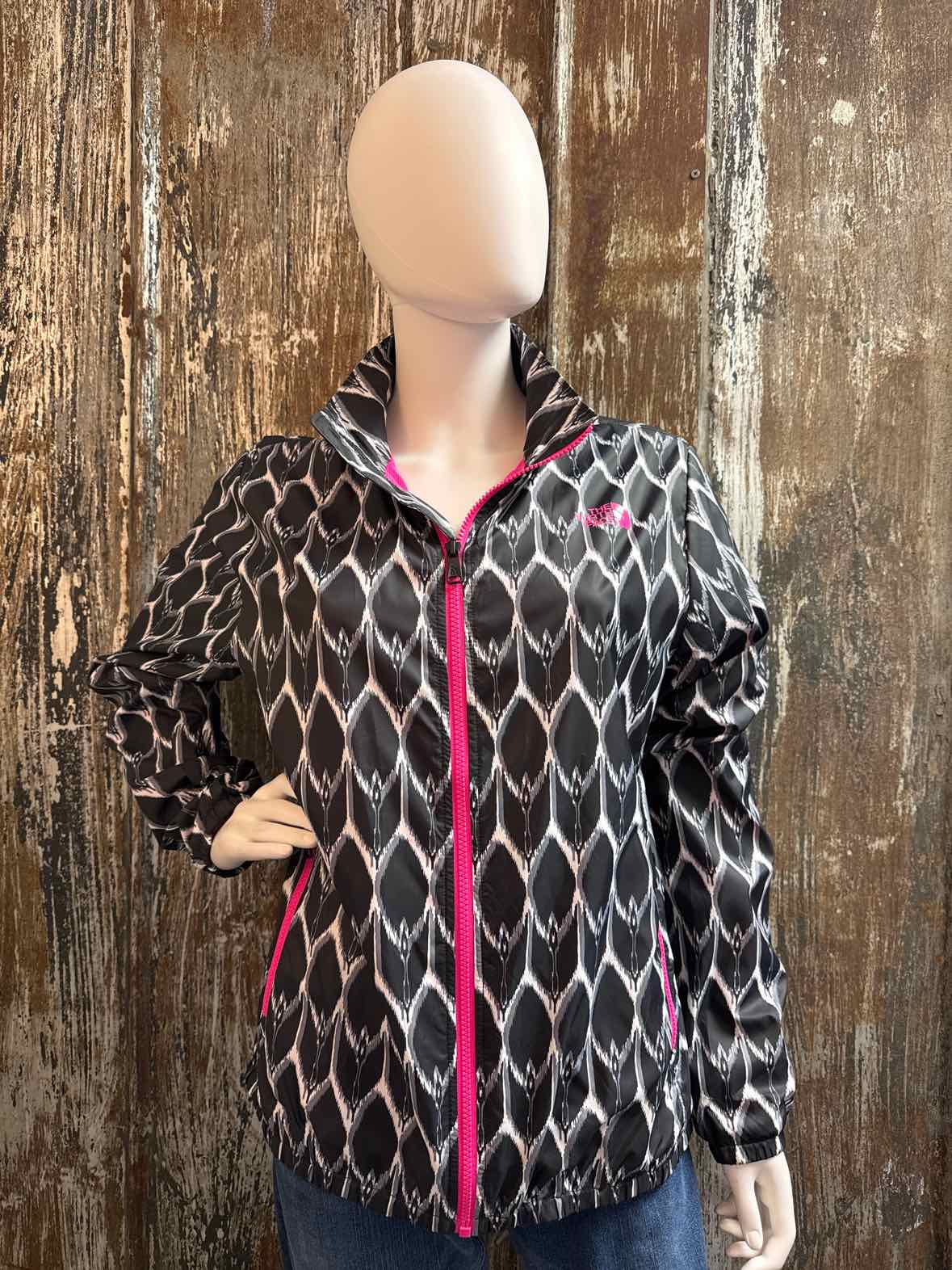 The North Face Size Large Black & White Print Windbreaker Jacket