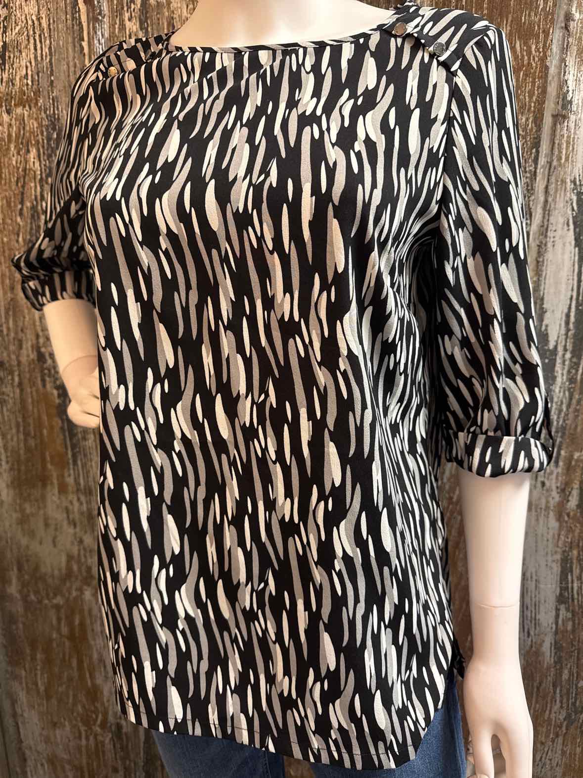 BCBG Maxazria Size Medium Black Print tops