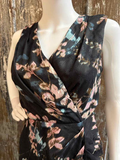 Joseph Ribkoff Size 6 (Small) Black Floral Print Dress