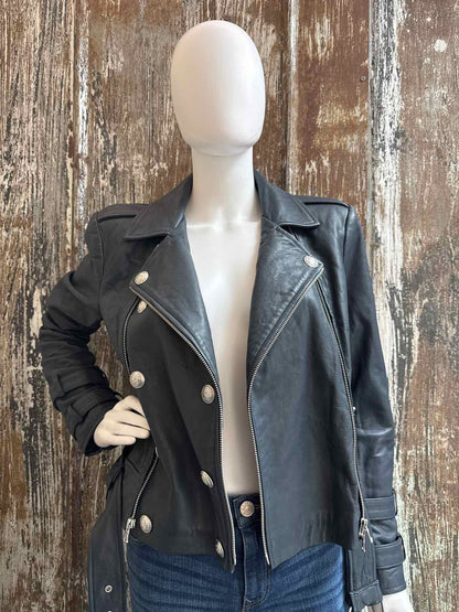 L'AGENCE Size Medium Navy Leather Jacket