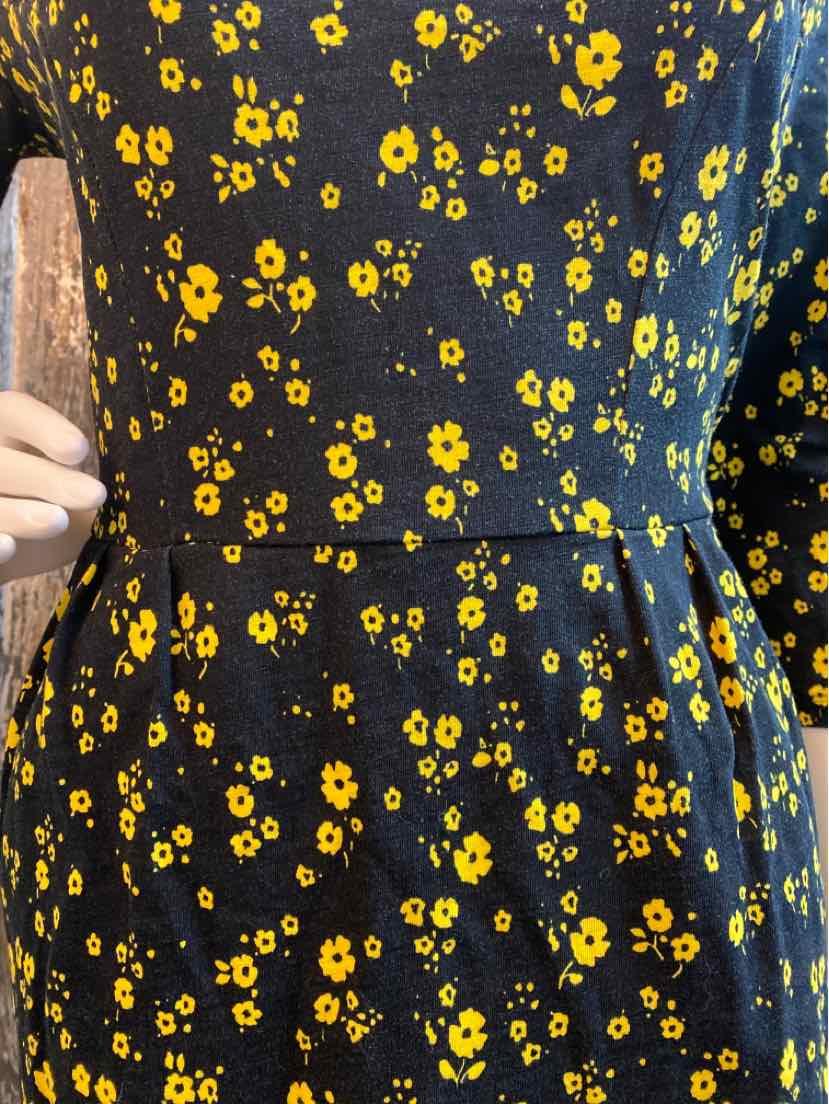 Boden Size 8 Long (Medium) Black & Yellow Print Dress