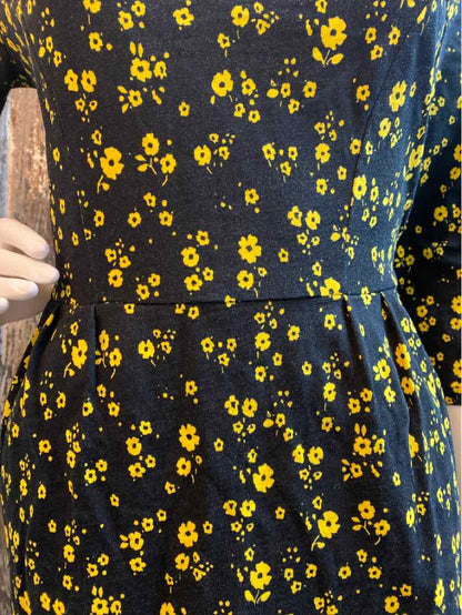 Boden Size 8 Long (Medium) Black & Yellow Print Dress