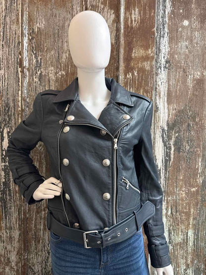 L'AGENCE Size Medium Navy Leather Jacket