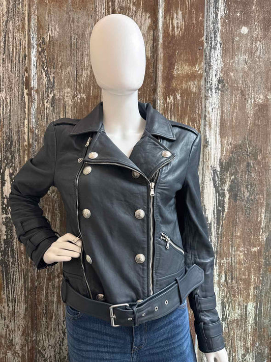L'AGENCE Size Medium Navy Leather Jacket