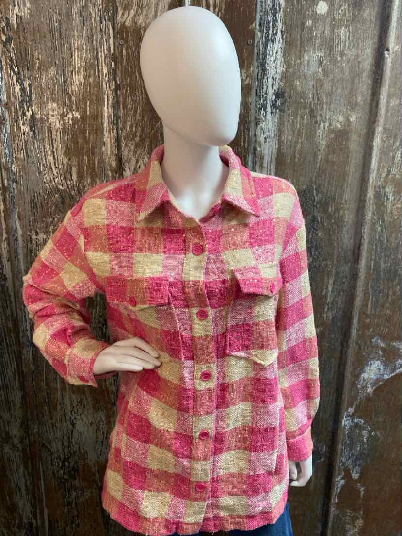 Dolce Cabo Size Medium Pink plaid tops