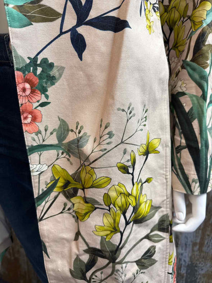 Chico's Size Large Tan/Green Floral Spring Jacket