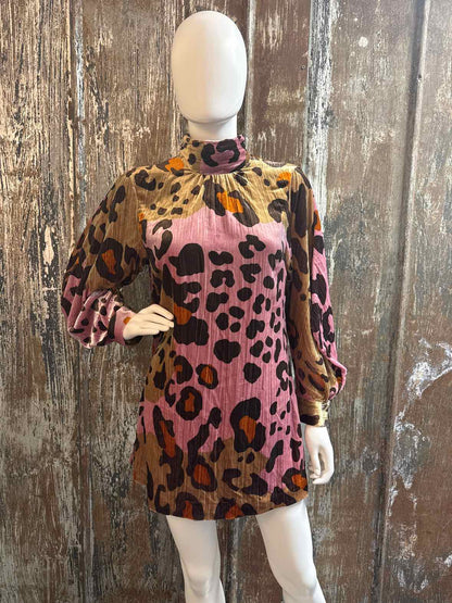 Anthropologie Size 6 Petite (Small Petite) Pink & Brown Print Dress