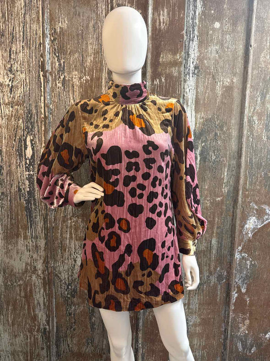 Anthropologie Size 6 Petite (Small Petite) Pink & Brown Print Dress