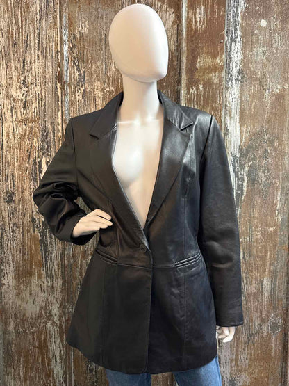 Denim & Co. Size Large Black Leather Jacket