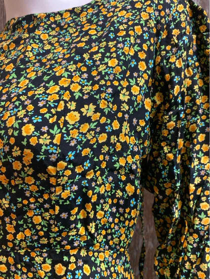 Faithful the Brand Size 4 (Small) Black & Yellow Floral Dress