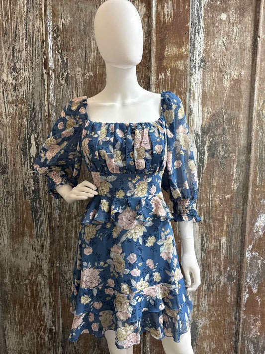 Exlura Size Medium Blue Floral Dress
