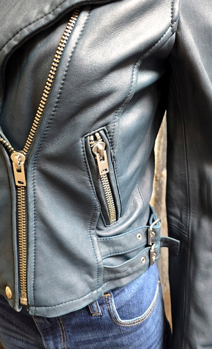 IRO Size 40 (Large) Blue Leather Jacket