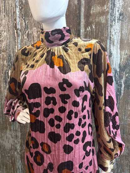 Anthropologie Size 6 Petite (Small Petite) Pink & Brown Print Dress