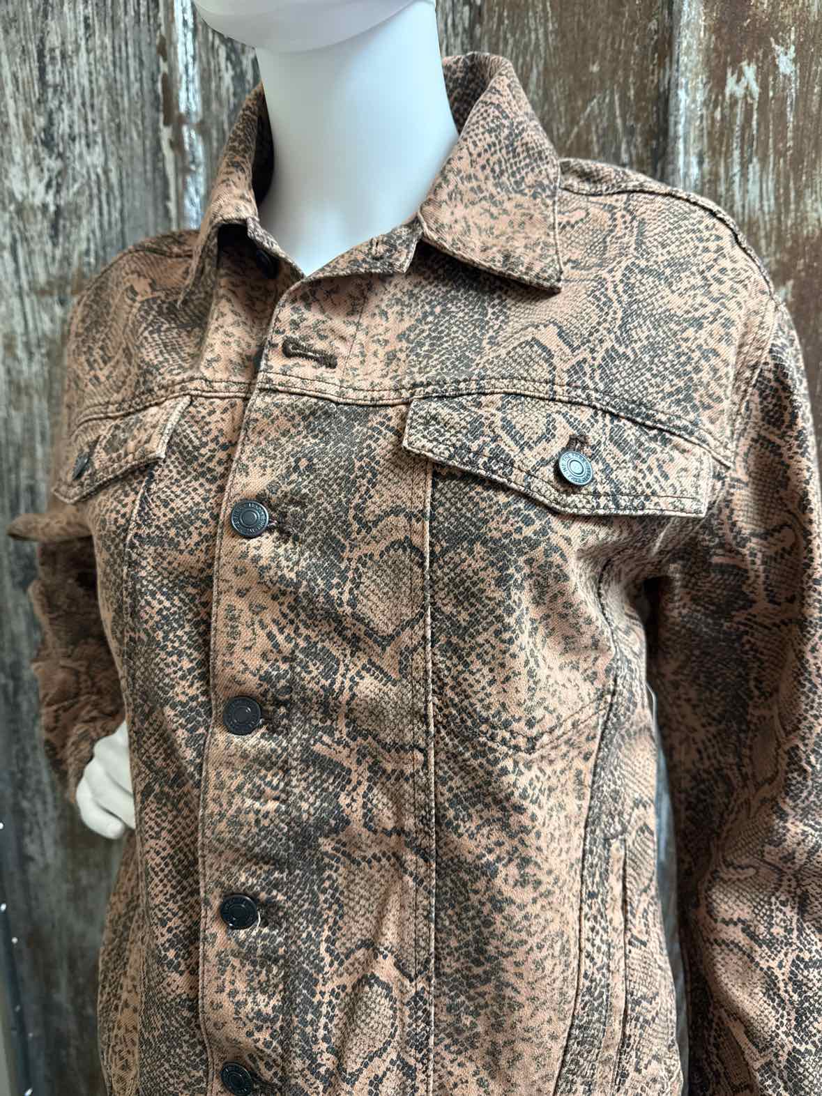 Free People Size small Brown Animal Print Jean Jacket