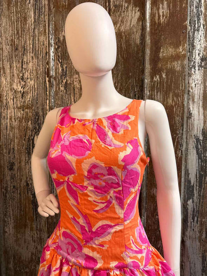 Avara Size Large Orange & Purple Print Dress