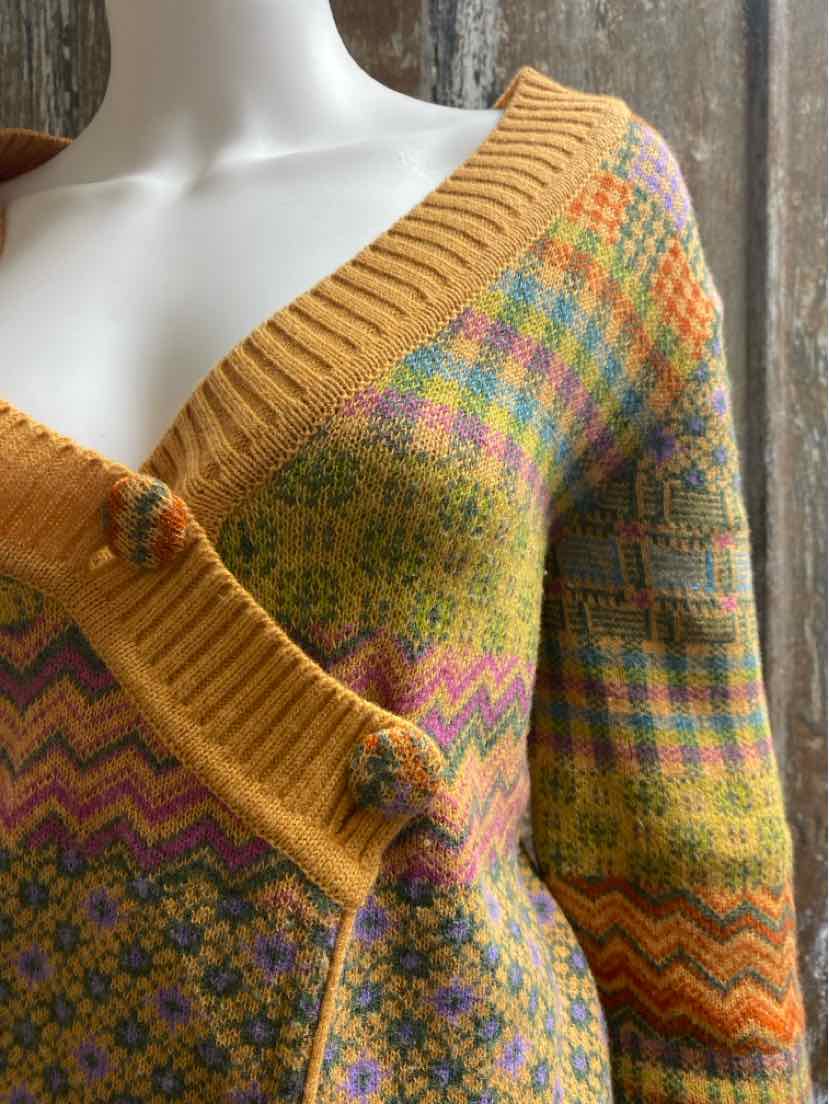 IVKO Size Medium Yellow Print Cardigan