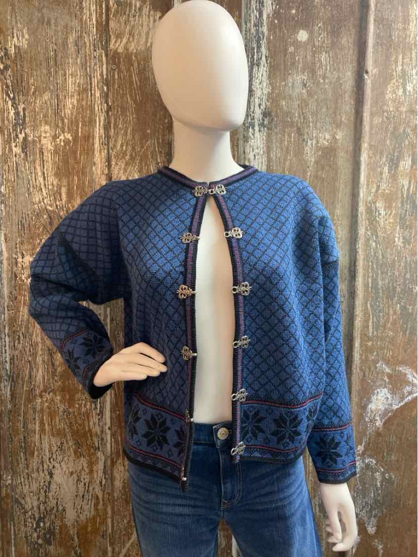 Volund Size Large Navy Print Cardigan