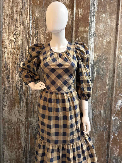 SummerSalt Size extra small Navy/Brown Check Dress