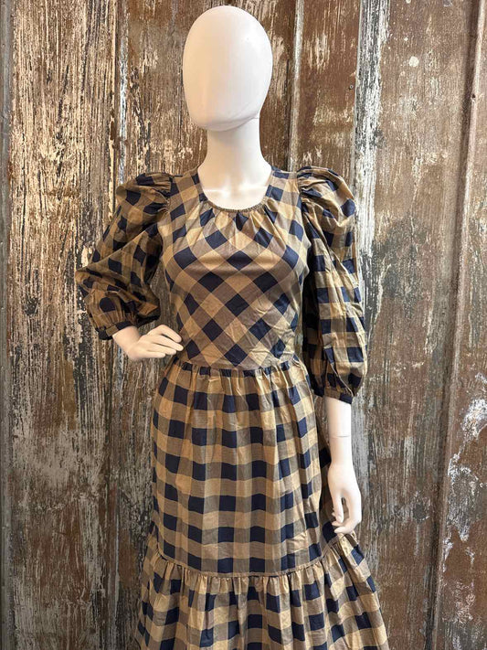 SummerSalt Size extra small Navy/Brown Check Dress