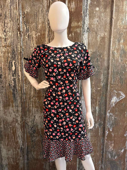 Talbots Size 8 (Medium) Black Floral Dress