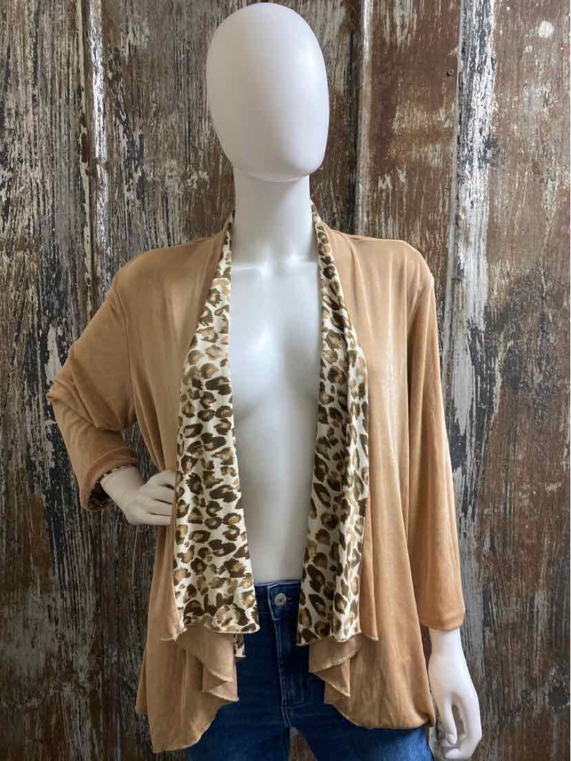 Slinky Brand Size Extra Large Brown Animal Print Cardigan