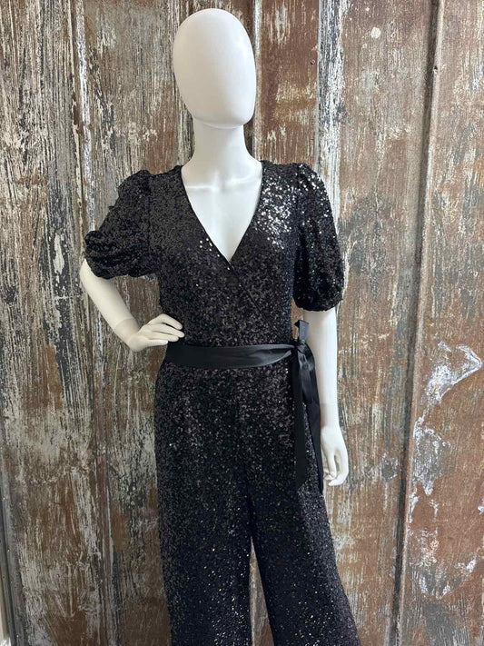 Loft Size 8 (Medium) Black Sequin Jumpsuit