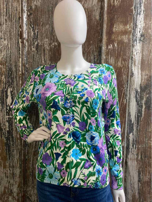 Talbots Size Medium Petite Blue floral Print Cardigan