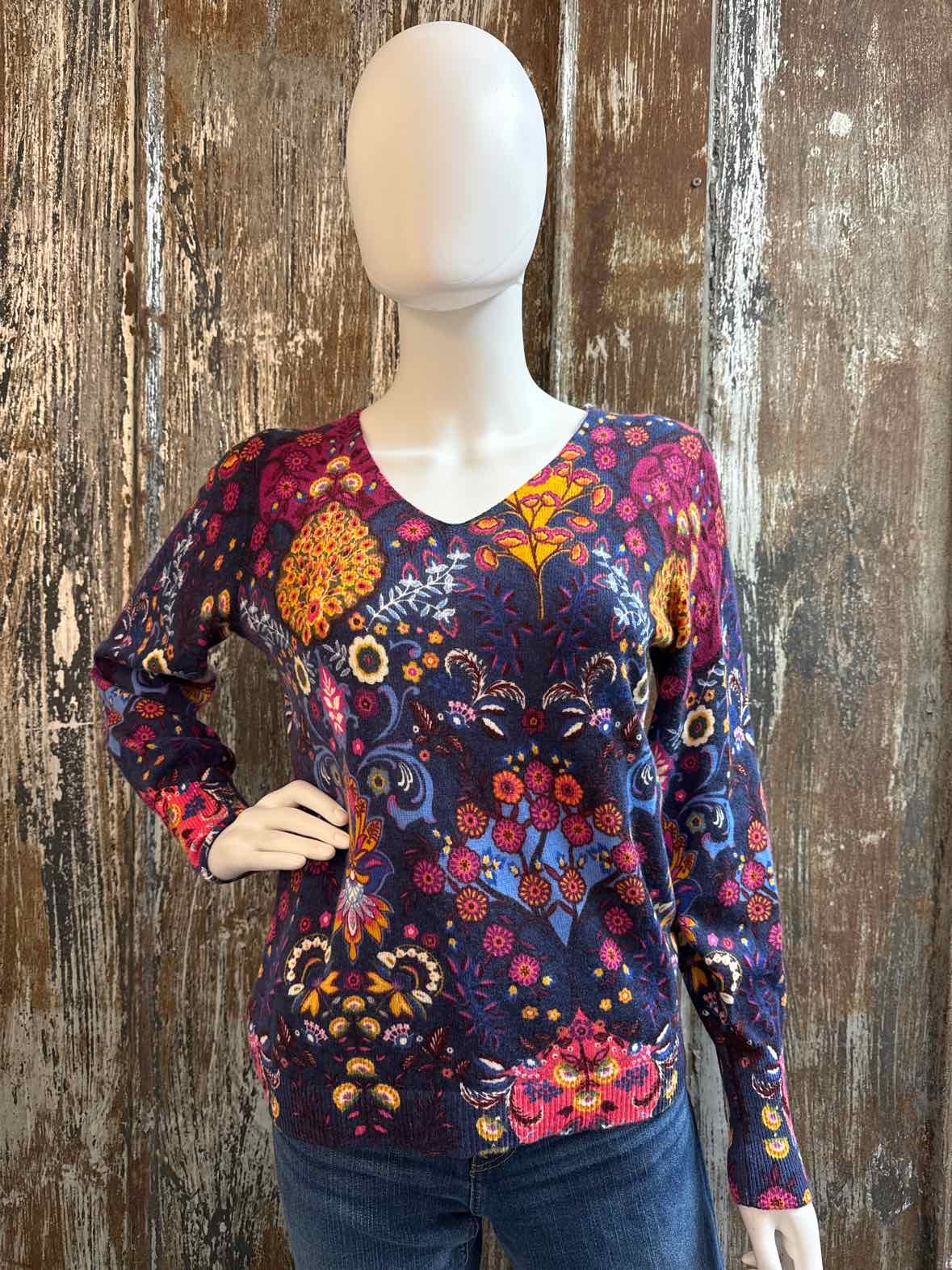 Talbots Size Medium Petite Multi color Blue Sweater