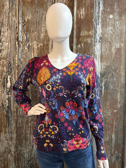 Talbots Size Medium Petite Multi color Blue Sweater