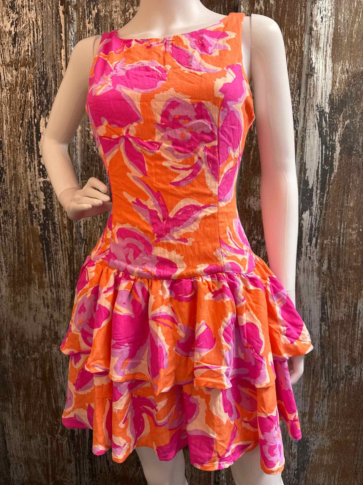 Avara Size Large Orange & Purple Print Dress