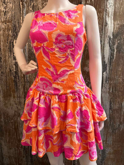 Avara Size Large Orange & Purple Print Dress