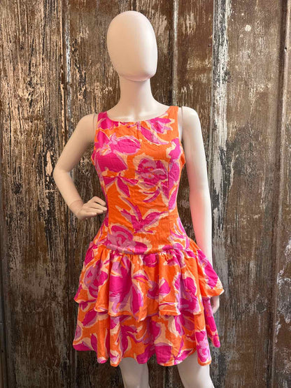 Avara Size Large Orange & Purple Print Dress