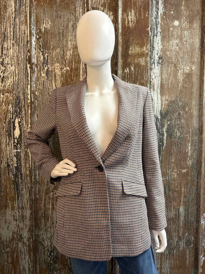 Talbots Size 4 (Small) Brown Houndstooth Blazer