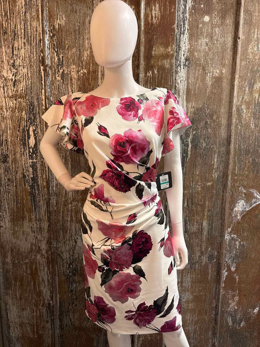 JH Evenings Size 16 (Extra Large) White with Pink Flowers Dress