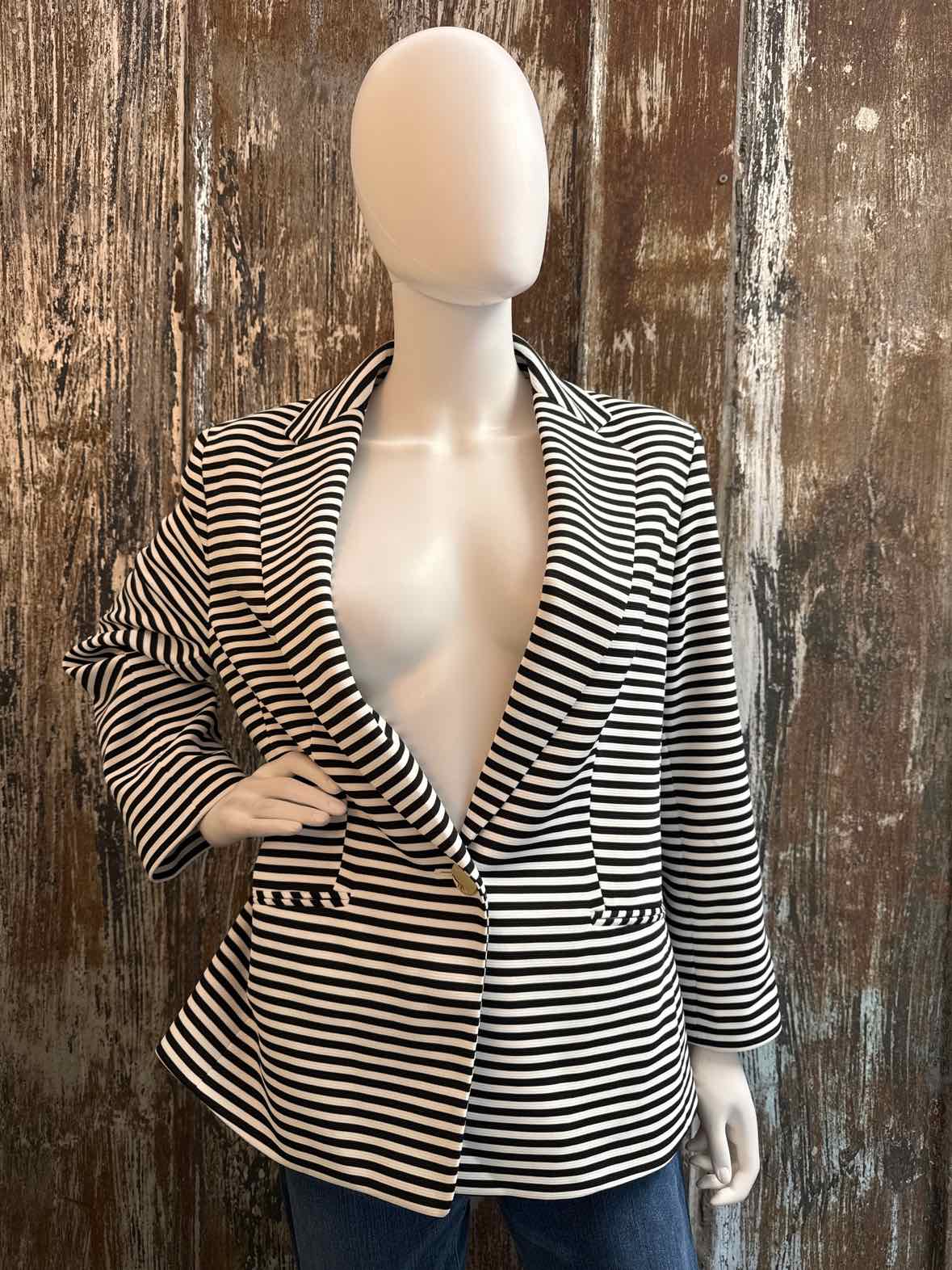Anne Klein Size Large Black/White Stripe Blazer