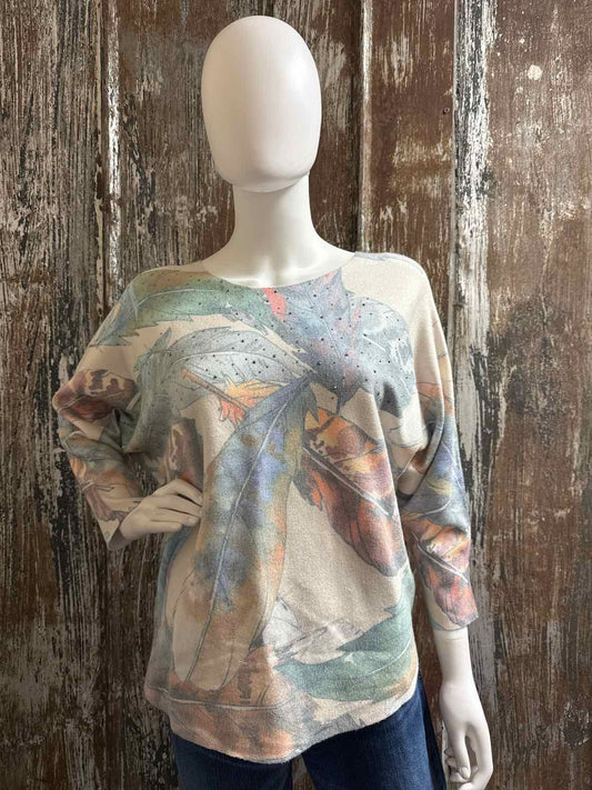 Sioni Size Large Gray print tops