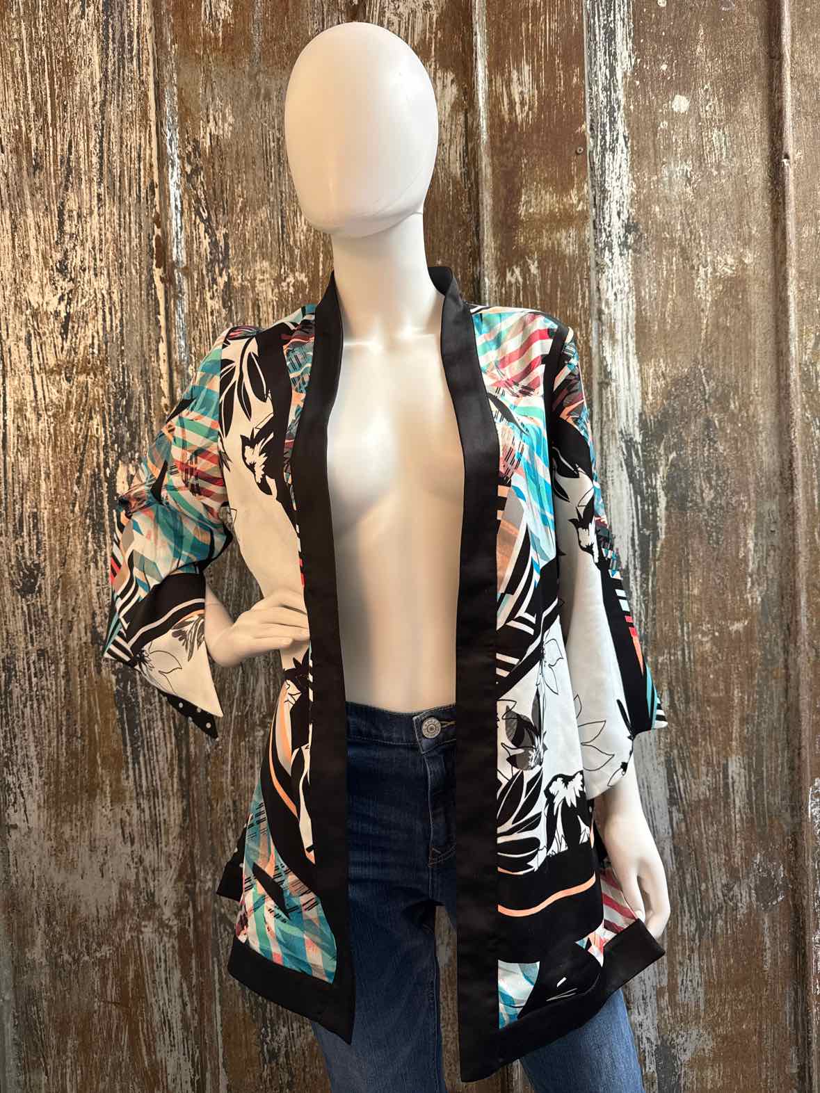 Chico's Size Small/Medium Pink Print/Black Polka Dot Jacket