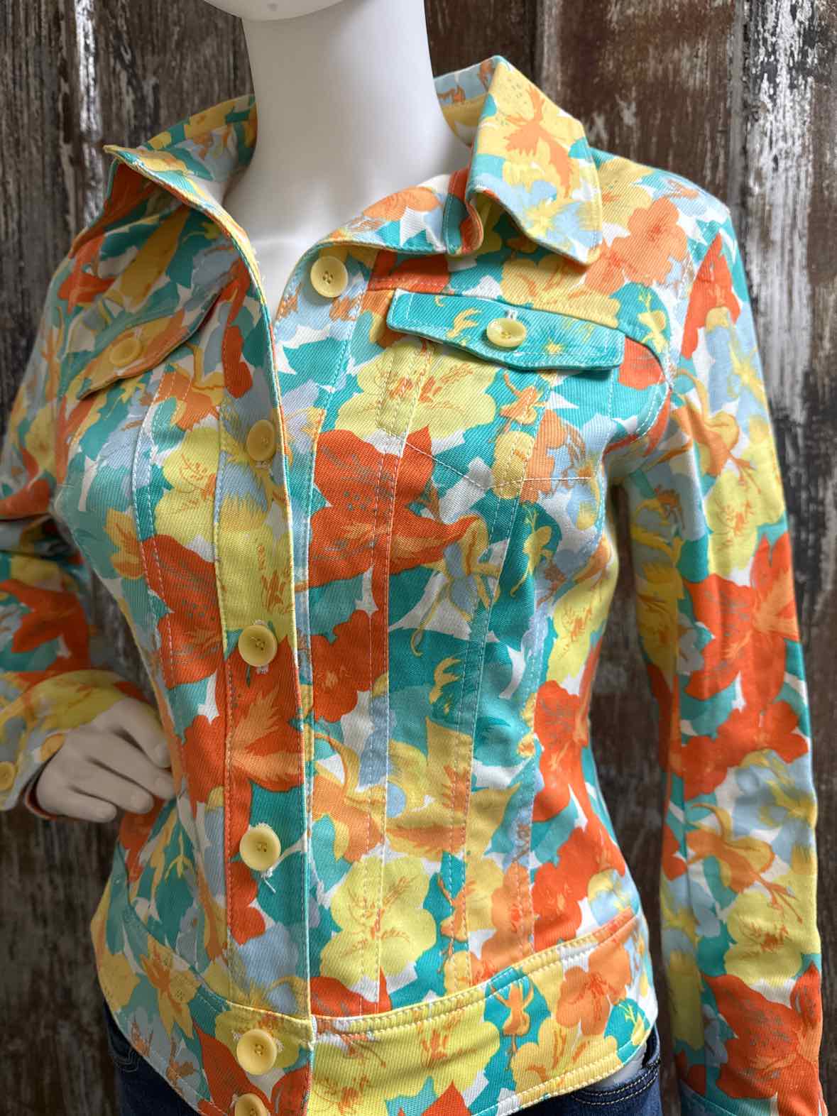 Nicole by Nicole Miller Size 6 (Small) Green/Orange Floral Jacket