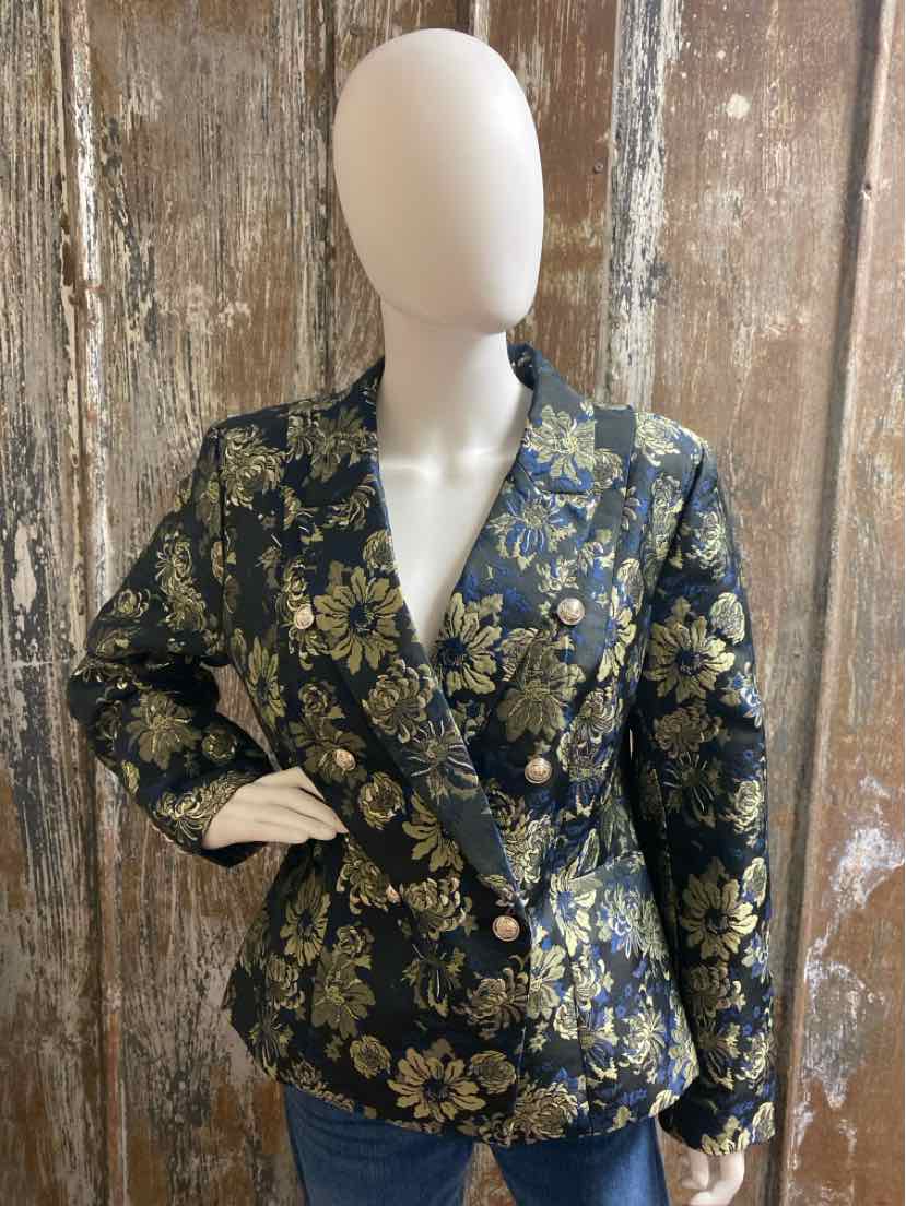 Venus Size 14 (Large) Blue/Gold Print Blazer