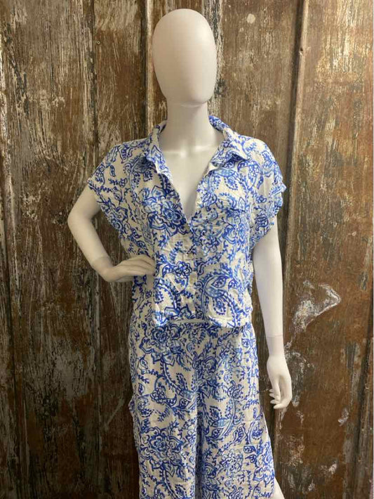 Caroline Constas Size Large Blue & White Two Piece Set