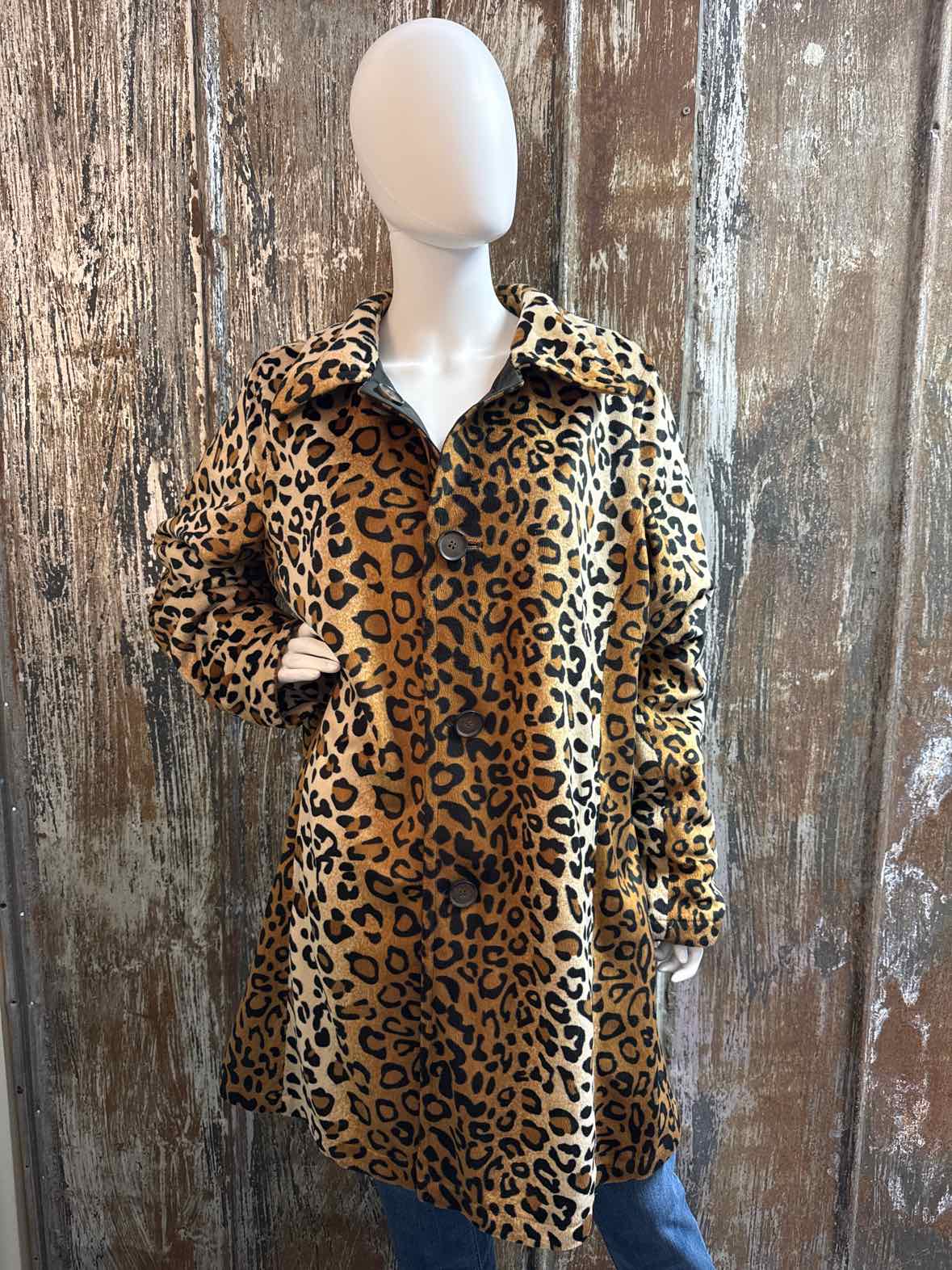 Dennis by Dennis Basso Size 1X Black/Animal Print Rain Jacket