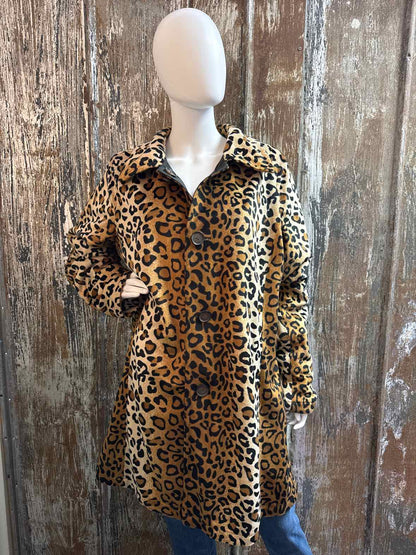 Dennis by Dennis Basso Size 1X Black/Animal Print Rain Jacket